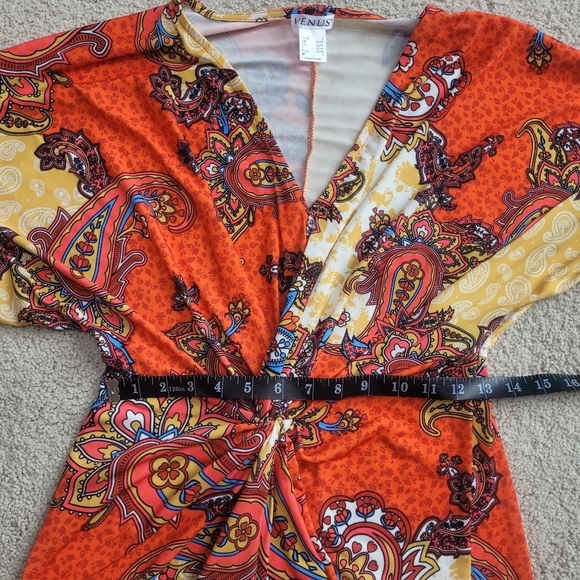 *NWOT* Venus Boho Paisley Twist Knot Front Detail Maxi Dress in Orange - Size S - Picture 8 of 14